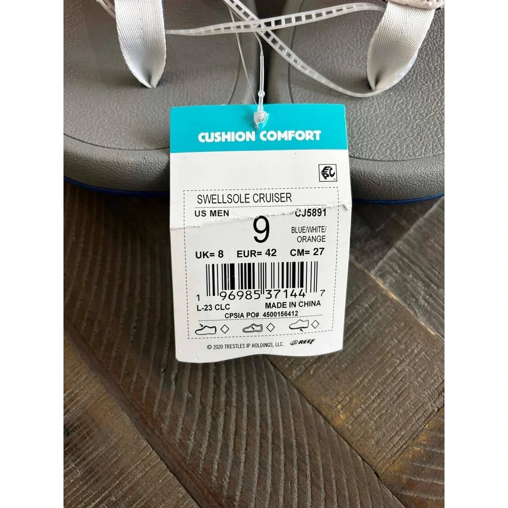 Reef Swellsole Cruiser Mens Sandals Blue White Orange CJ5891 Size 9 Flip Flops